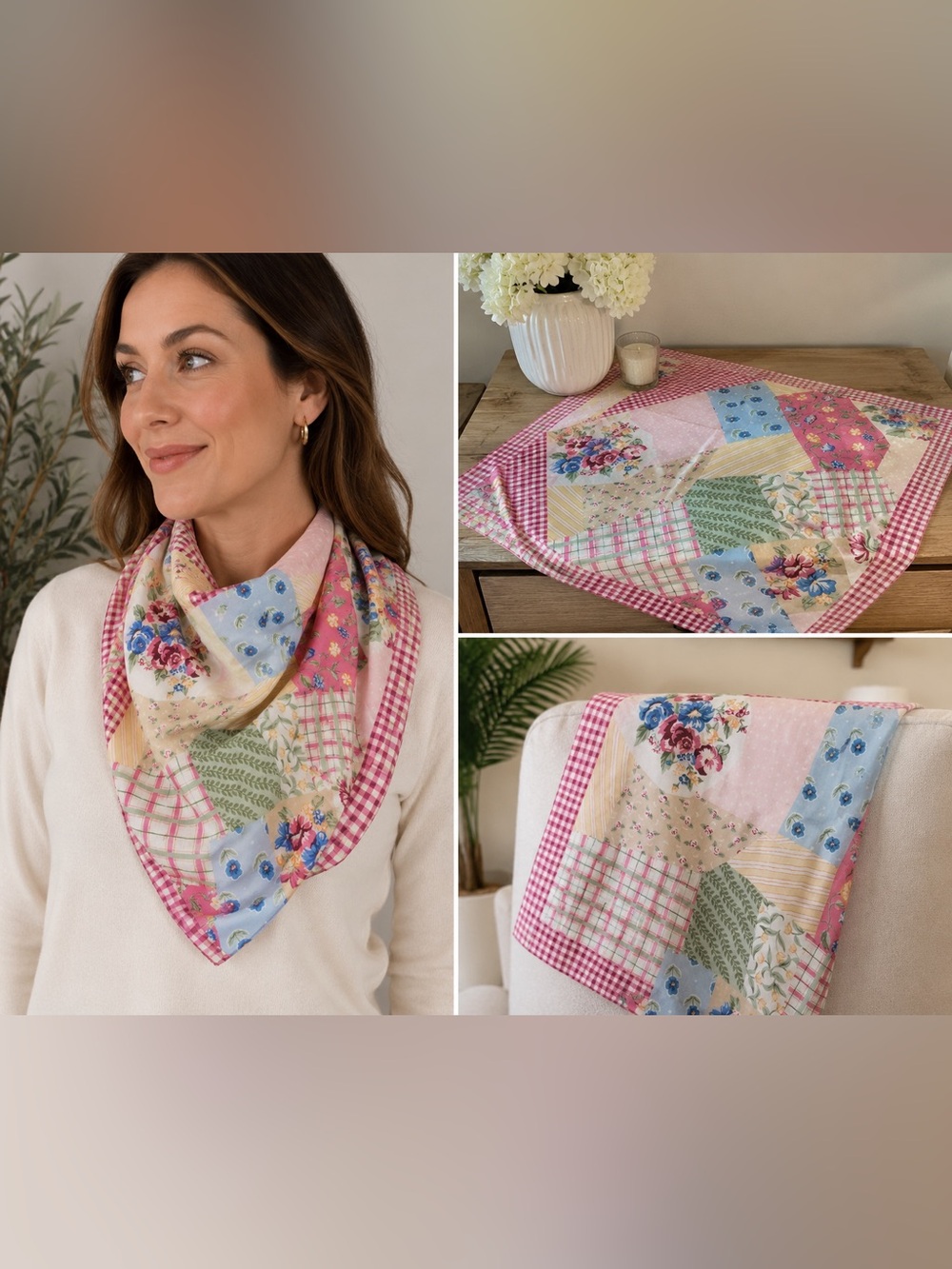 Unbranded Patchwork Floral Pink Blue Scarf or Table Topper Cottagecore VTG Inspo